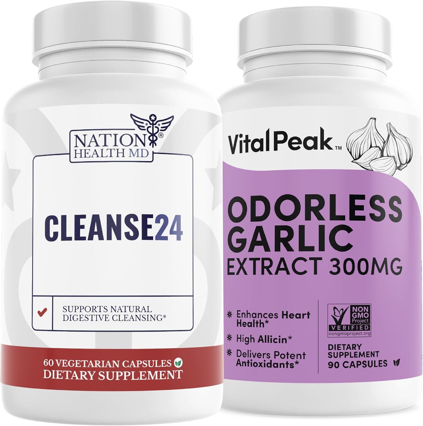 Vital Peak Bundle: NATION HEALTH MD Cleanse24 and Odorless Garlic - Ultimate Health Duo