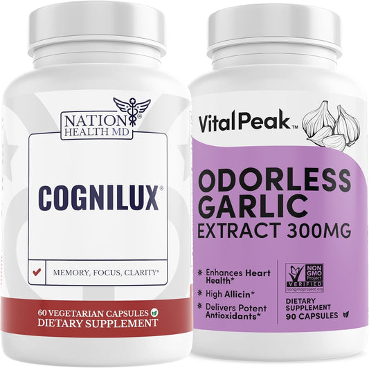 Vital Peak Bundle: NATION HEALTH MD Cognilux and Odorless Garlic for Cognitive Health and Immunity Support