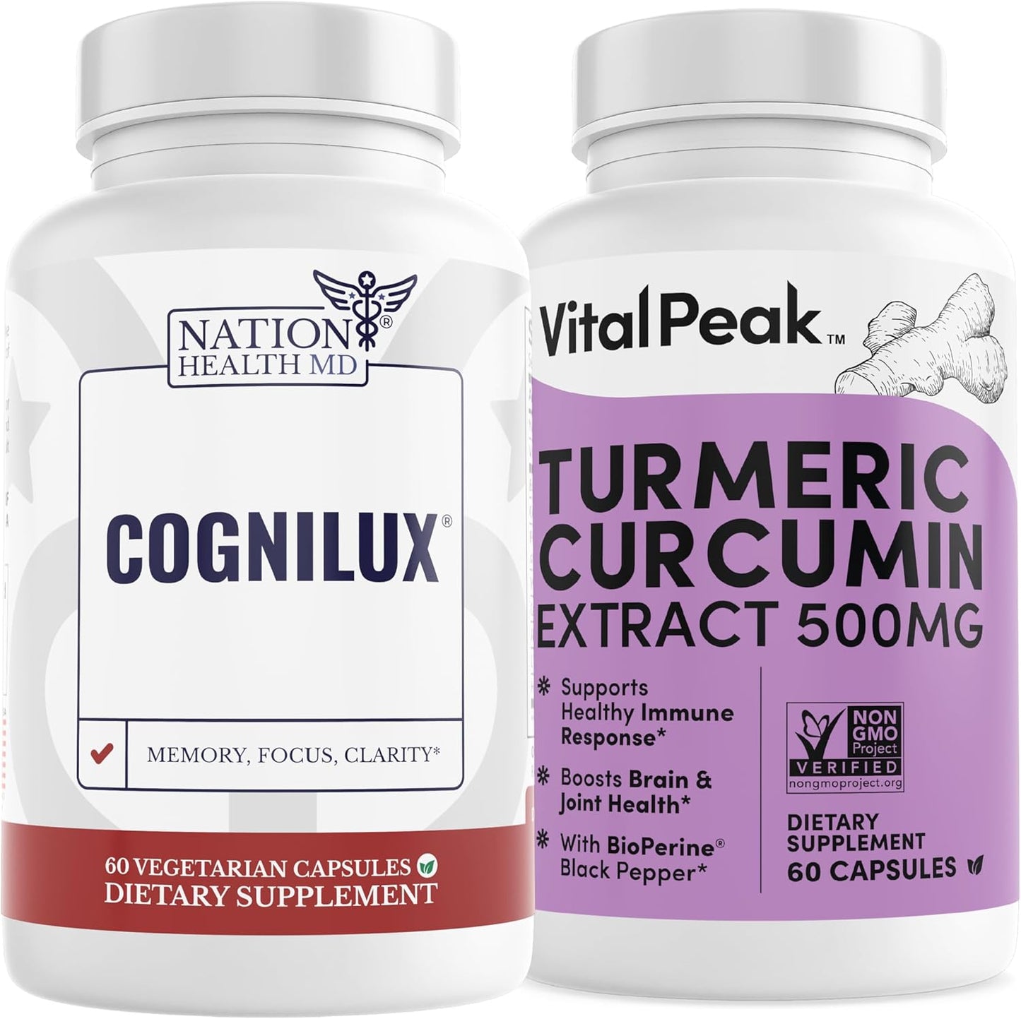 Vital Peak Bundle: NATION HEALTH MD Cognilux with Turmeric Curcumin Extract for Cognitive Health