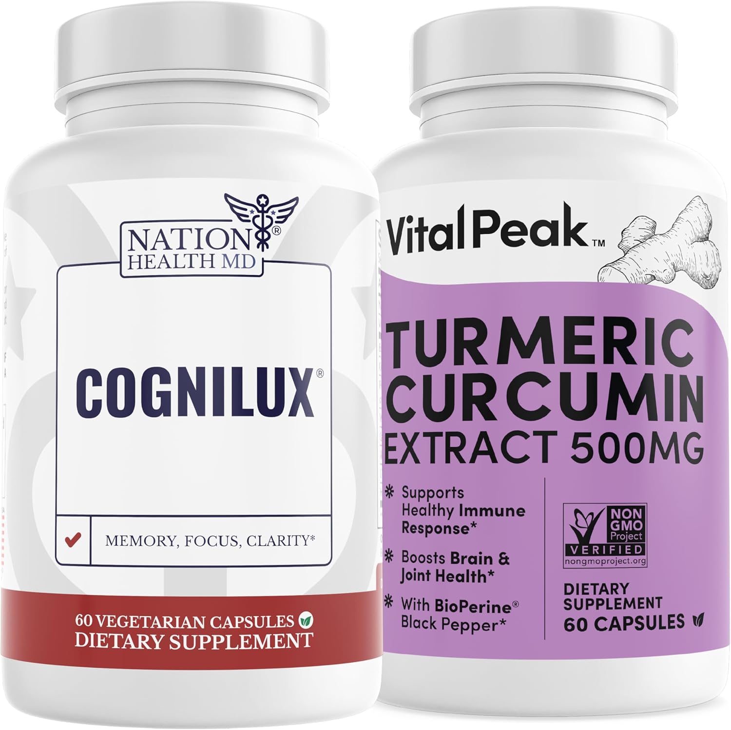 Vital Peak Bundle: NATION HEALTH MD Cognilux with Turmeric Curcumin Extract for Cognitive Health