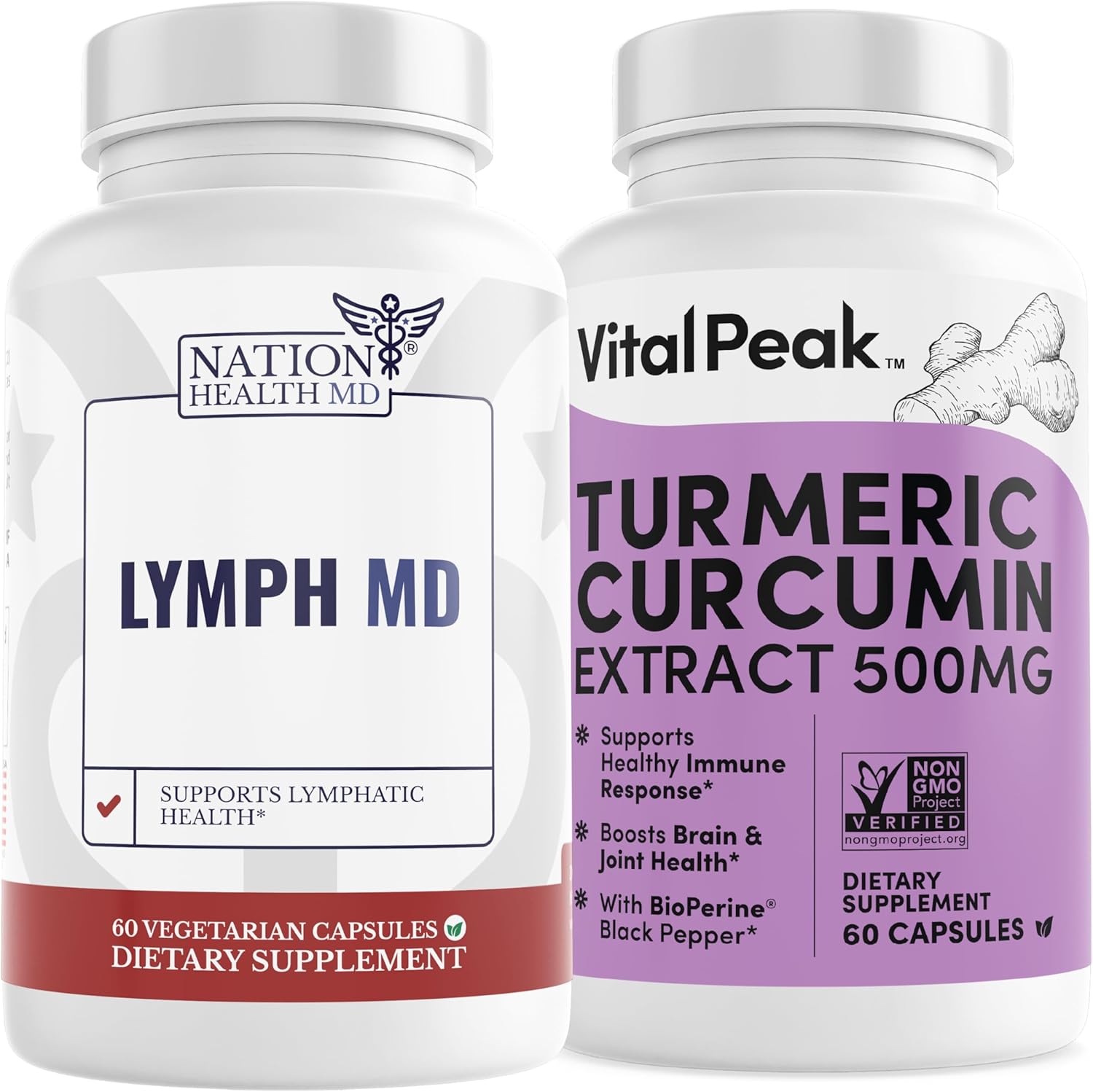 Vital Peak Nation Health MD Lymph MD and Turmeric Curcumin Extract Bundle