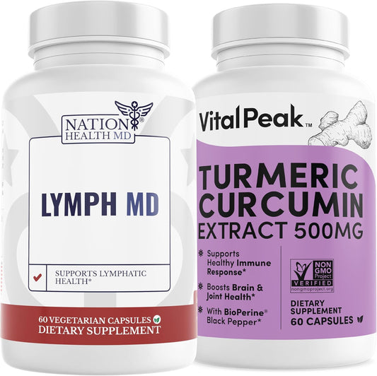 Vital Peak Nation Health MD Lymph MD and Turmeric Curcumin Extract Bundle