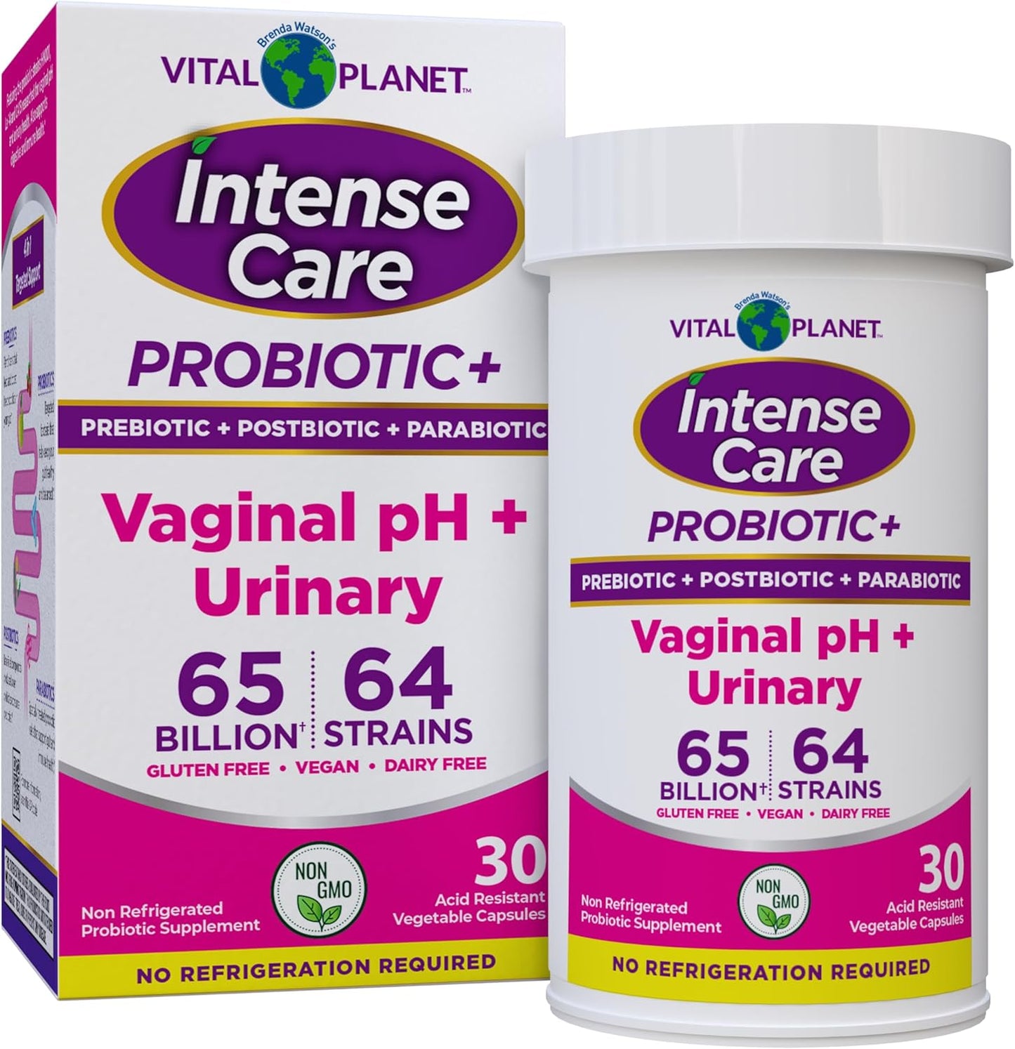 Vital Planet Intense Care Women's Probiotic Supplement - 65 Billion CFU, 64 Strains, 4-in-1 Formula for Vaginal pH, Urinary Health, Digestive & Immune Support - 30 Count