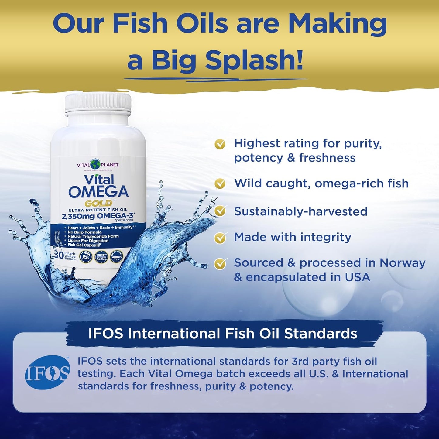 Vital Planet Vital Omega Ultra Potent Fish Oil Supplement 2350mg EPA DHA Brain Heart Health 30 Softgels