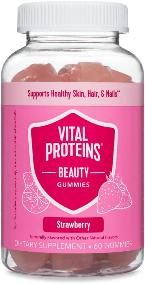 Vital Proteins Beauty Gummies with Biotin, Vitamin A, and Zinc - Supports Healthy Hair, Skin, Nails - 60 ct Strawberry Gummies