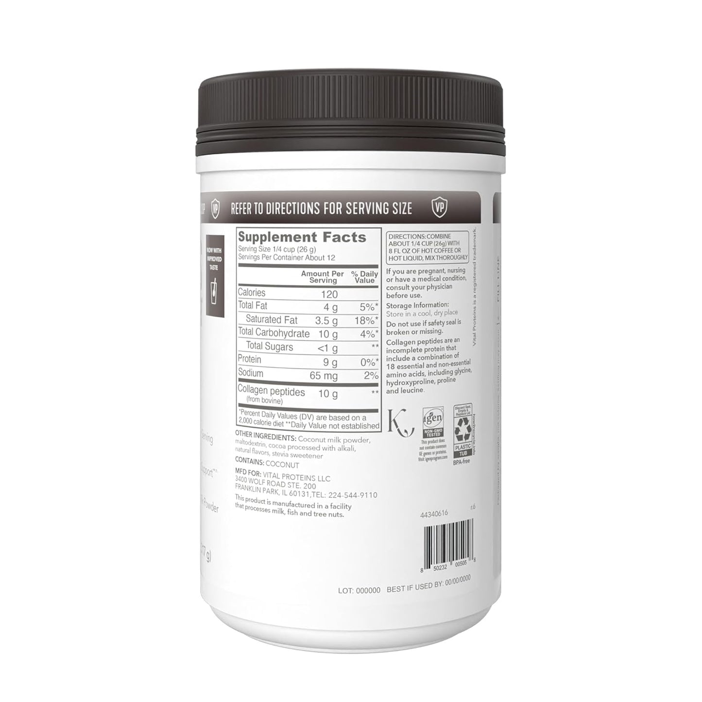 Vital Proteins Coconut Milk Collagen Coffee Creamer Powder - Mocha Flavor - Low Sugar Supplement with Collagen Peptides and MCTs for Hair, Skin, Nails - 11.2oz