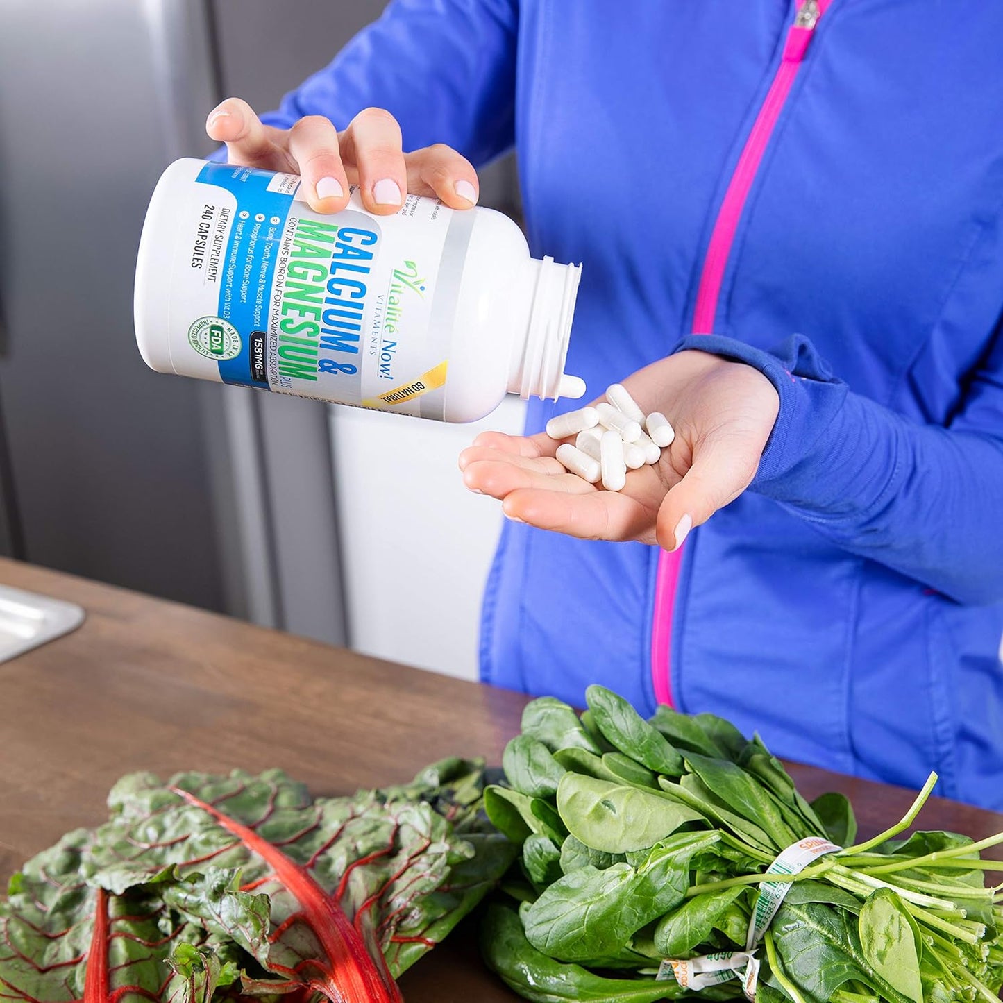 Vitalité Now! Calcium, Magnesium, Vitamin D3 Capsules w/ Boron - 10 Forms for Bone Strength - Natural 240ct - 2 Month Supply