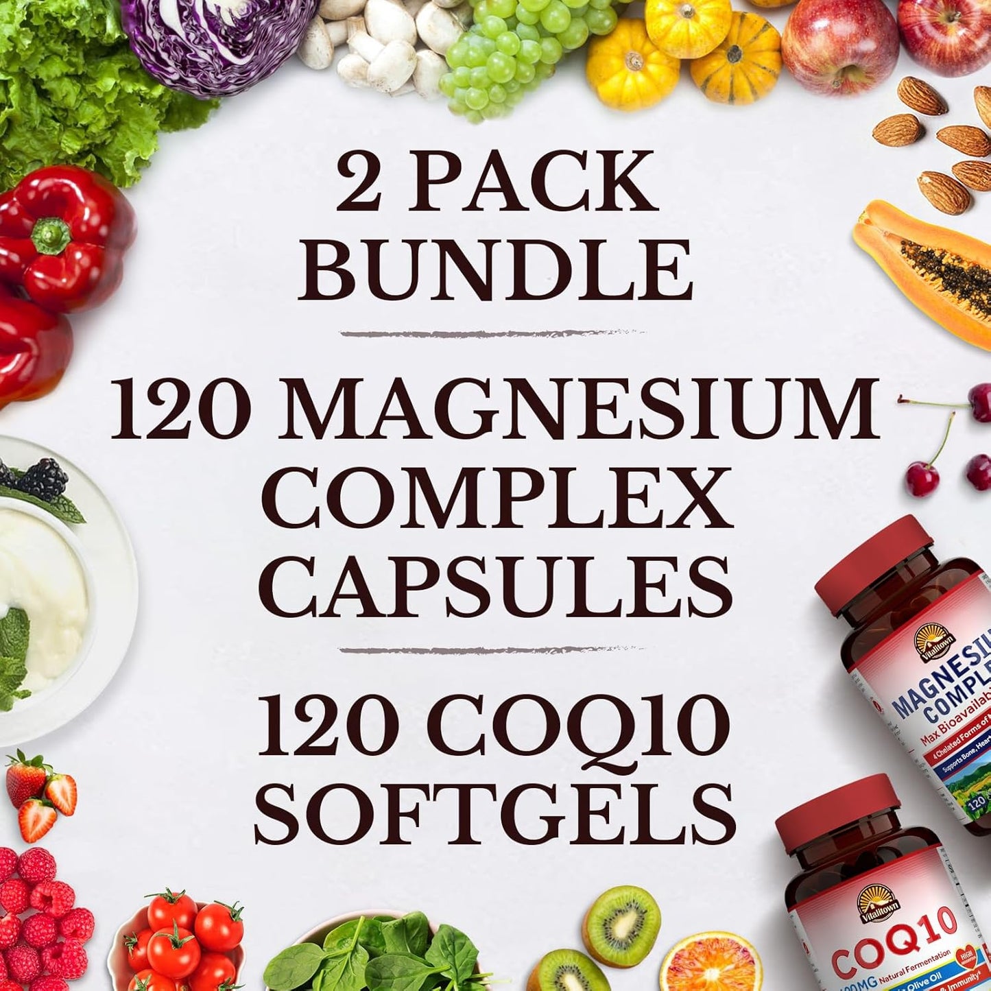 Vitalitown Heart Health Bundle: Magnesium 4-in-1 Complex and CoQ10 100 MG - 240 Capsules for Heart Support