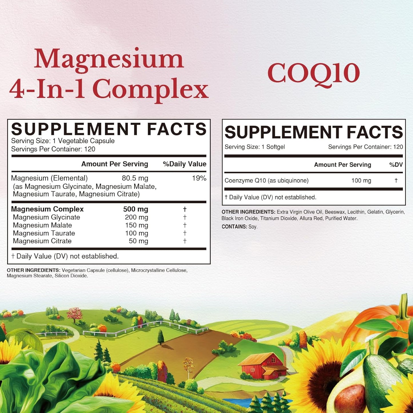 Vitalitown Heart Health Bundle: Magnesium 4-in-1 Complex and CoQ10 100 MG - 240 Capsules for Heart Support