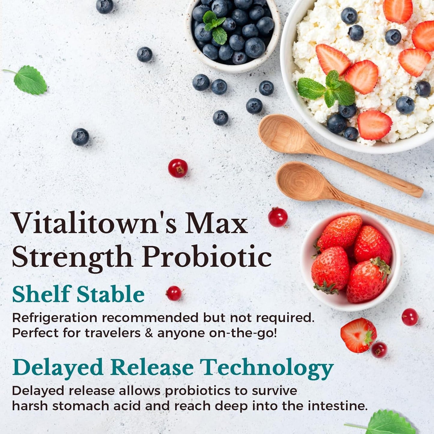 Vitalitown Probiotics 120 Billion CFUs 36 Strains with Prebiotics & Enzymes Shelf Stable Vegan Non-GMO Immune Support 60 Veg Caps