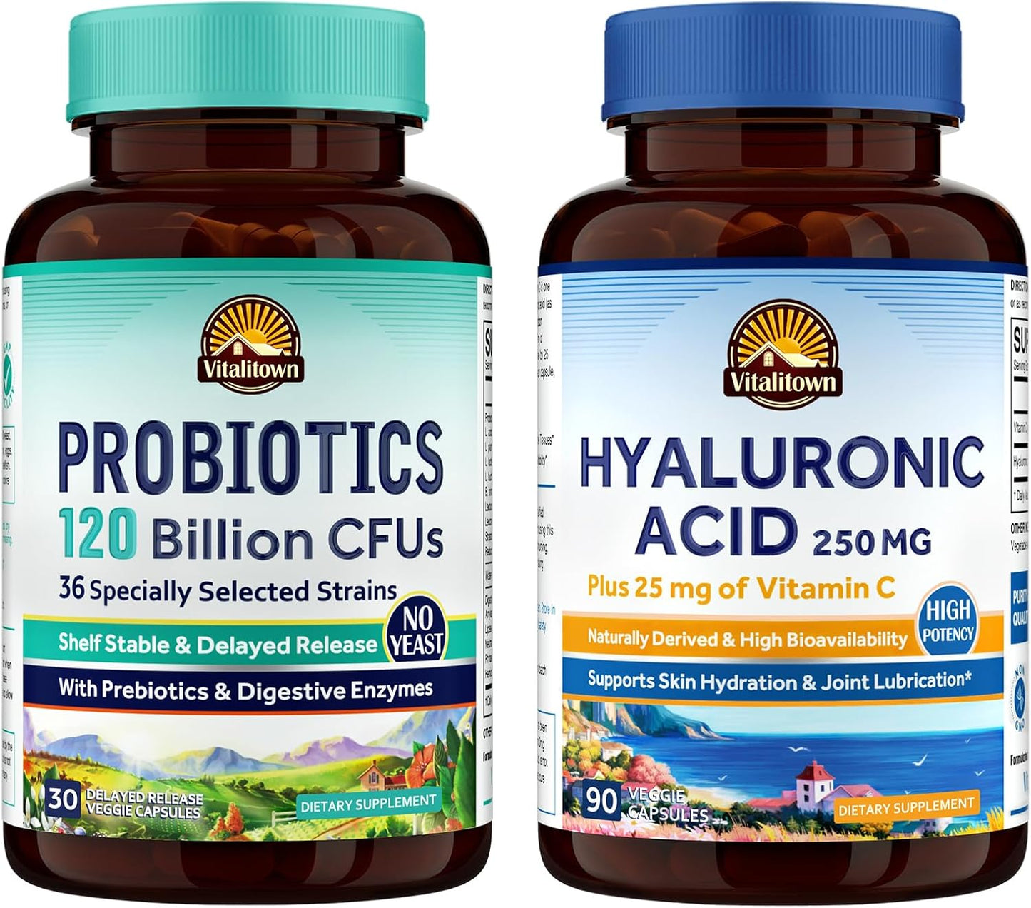 Vitalitown Probiotics 120 Billion CFUs and Hyaluronic Acid Bundle - 30 + 90 Capsules