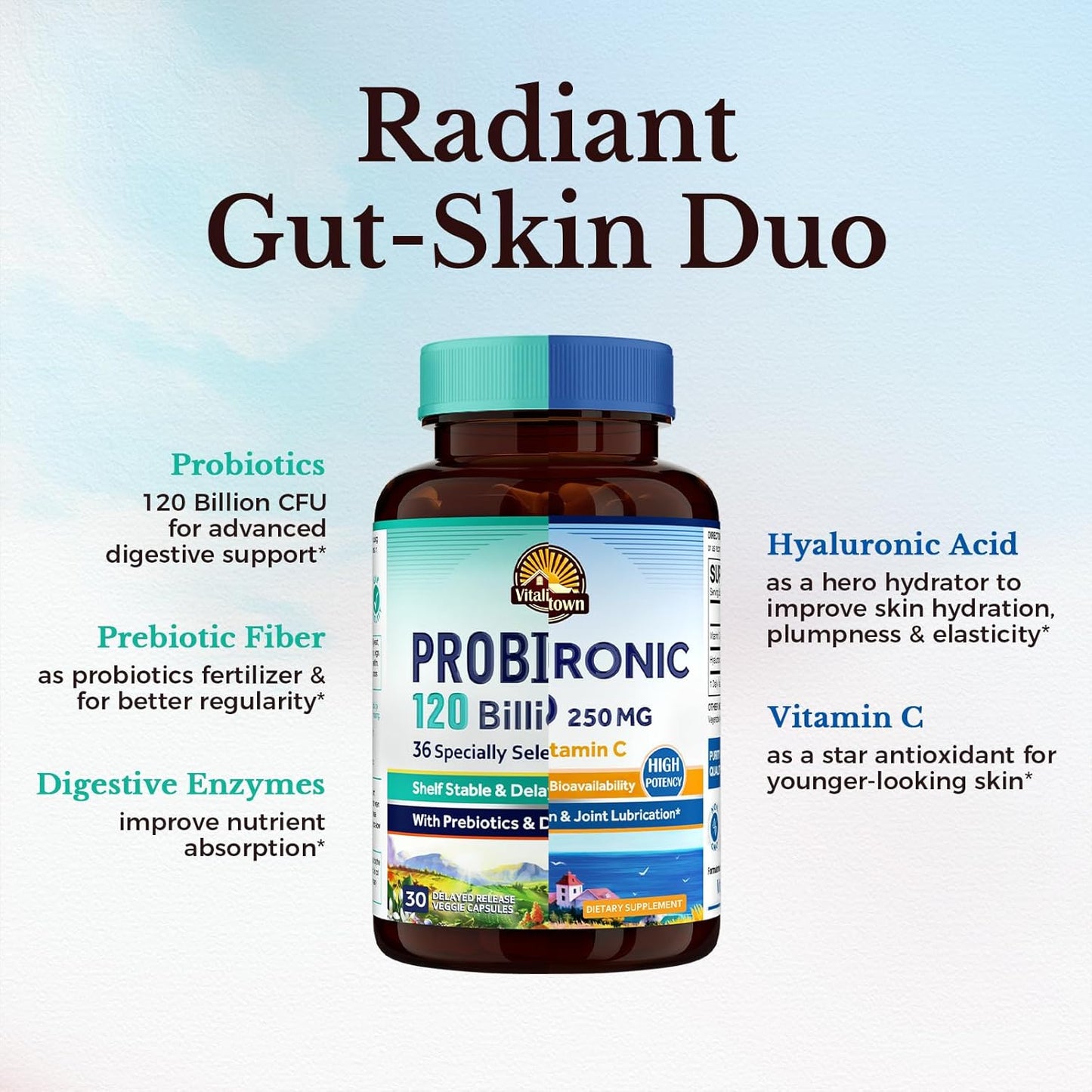 Vitalitown Probiotics 120 Billion CFUs and Hyaluronic Acid Bundle - 30 + 90 Capsules