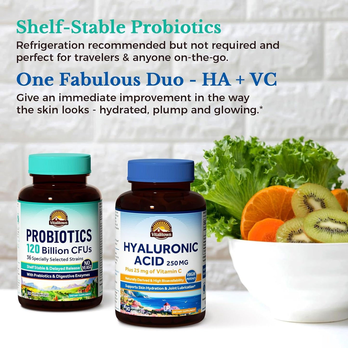 Vitalitown Probiotics 120 Billion CFUs and Hyaluronic Acid Bundle - 30 + 90 Capsules