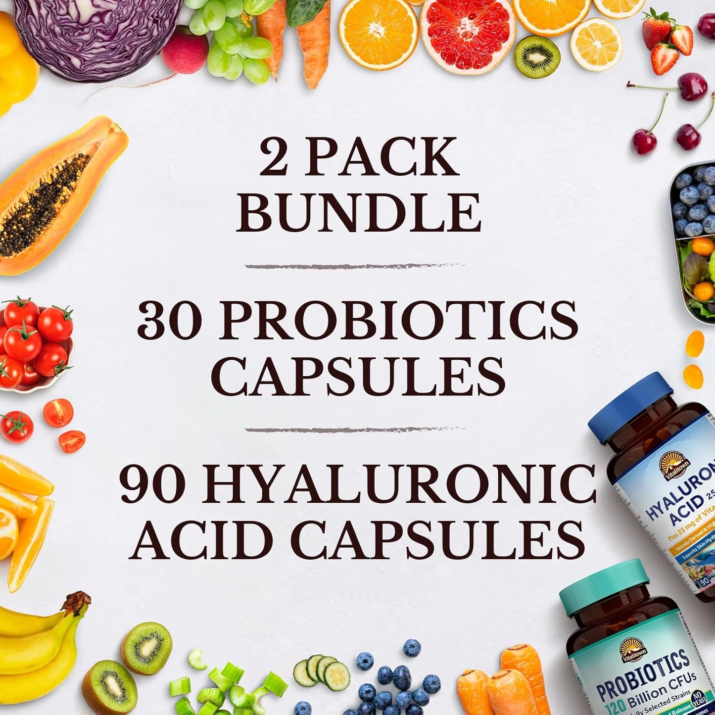 Vitalitown Probiotics 120 Billion CFUs and Hyaluronic Acid Bundle - 30 + 90 Capsules