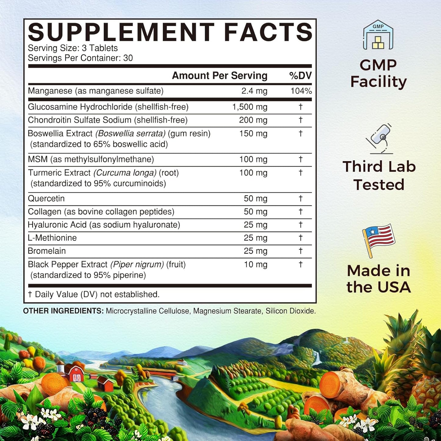 Vitalitown Triple Action+ Joint Formula with Collagen, Turmeric, and Hyaluronic Acid - 90 Tablets, Shellfish-Free