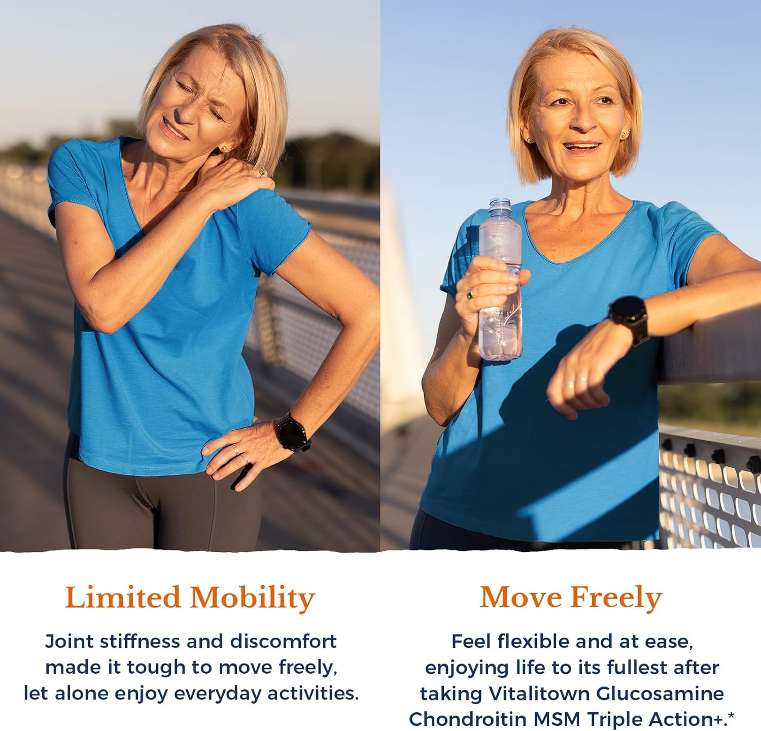 Vitalitown Triple Action+ Joint Formula with Collagen, Turmeric, and Hyaluronic Acid - 90 Tablets, Shellfish-Free