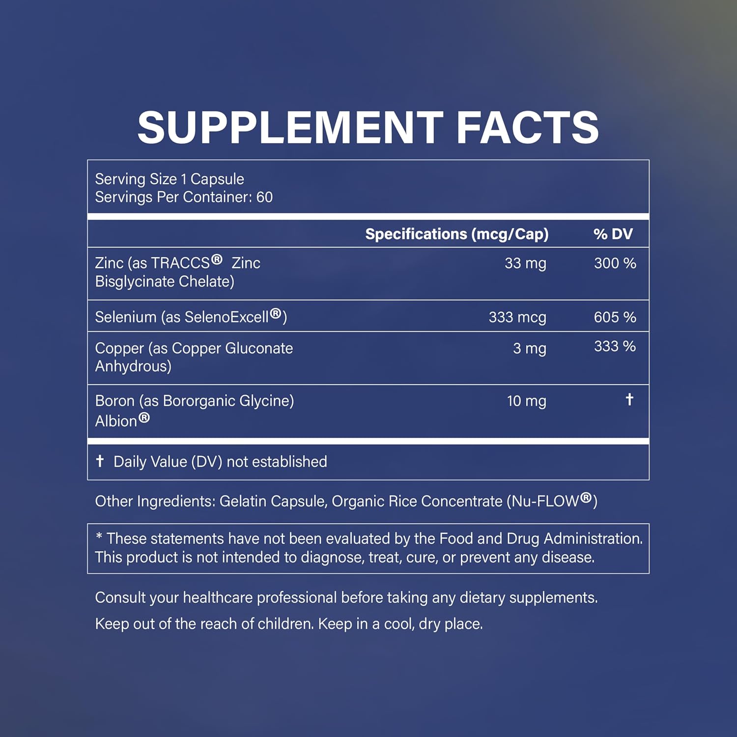 Vitality Trace Minerals Supplement with Zinc, Copper, Selenium, and Boron for Immune Support and Joint Health - 60 Capsules