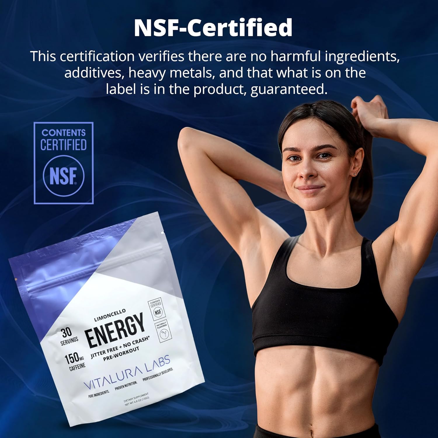 Vitalura Labs Limoncello Flavored Pre-Workout Powder with Caffeine, Theacrine, Rhodiola, L-Theanine - NSF Certified - 30 Servings