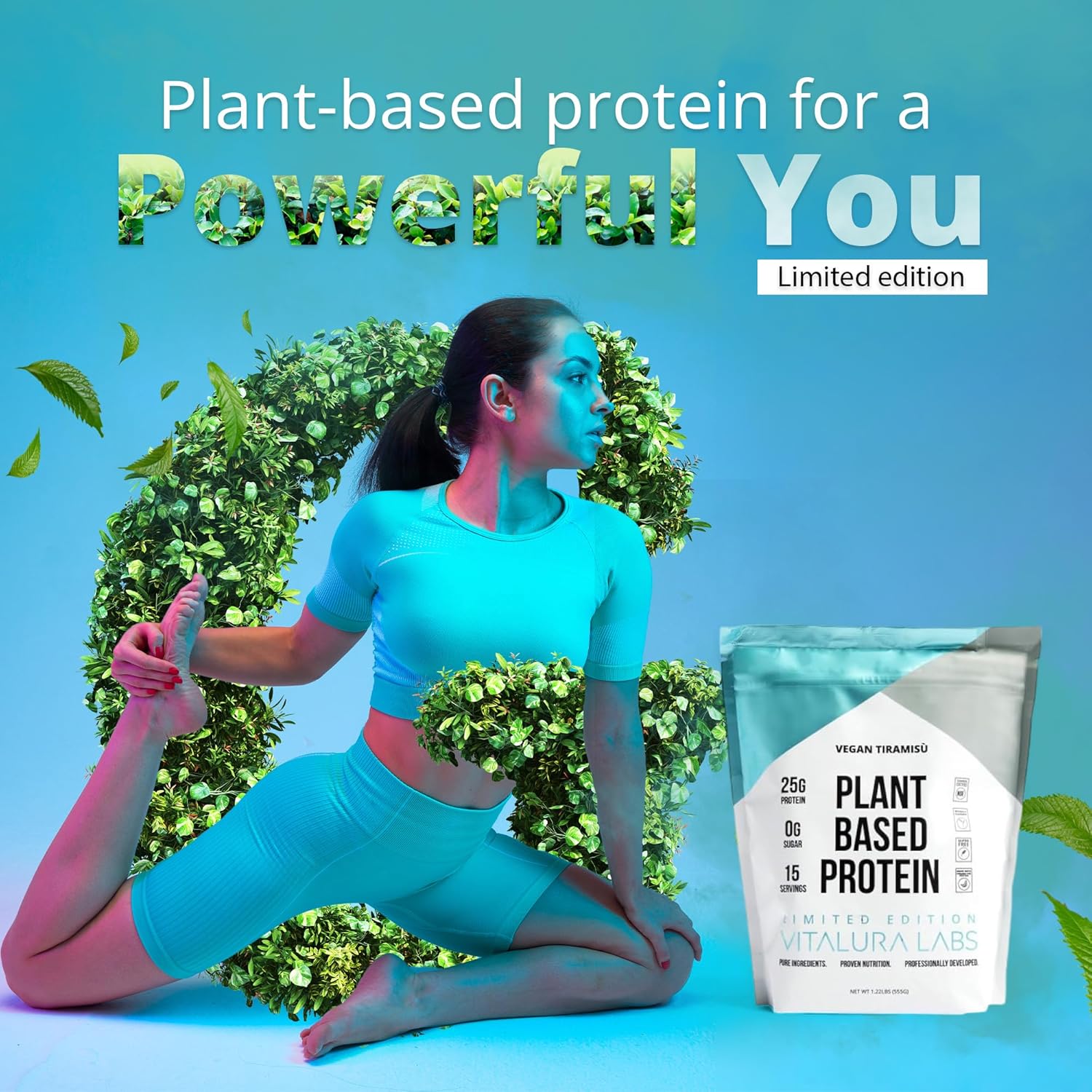 Vitalura Labs Vegan Plant-Based Protein Powder with Pea, Rice & Pumpkin - Tiramisu Flavor - 15 Servings - No Added Sugar