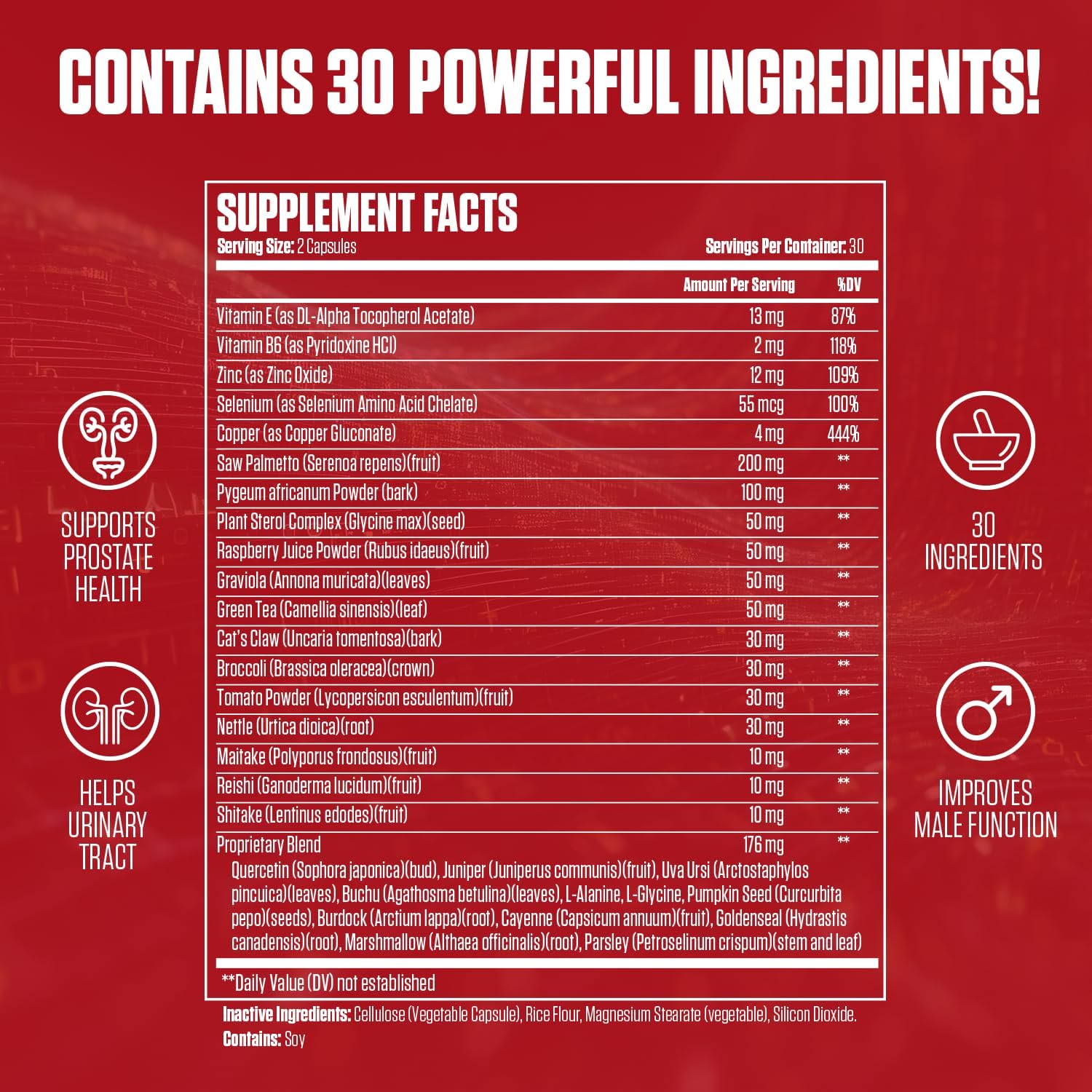 VITALUX Prostate Support Supplement - Premium Formula with 30 Ingredients | Promotes Urinary Tract Health & Function - 60 Capsules