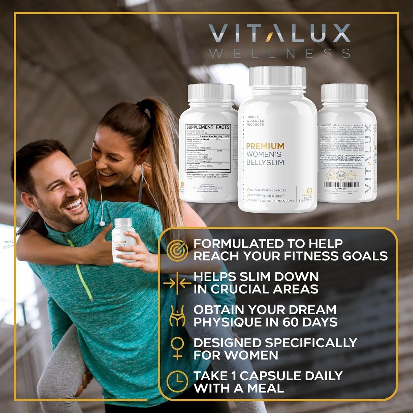 VITALUX Women's BellySlim Supplement - #1 Rated Multivitamin for Weight Loss & Fitness Goals - Ultra Strength with 9 Ingredients - 60 Servings - USA Made & Third Party Tested