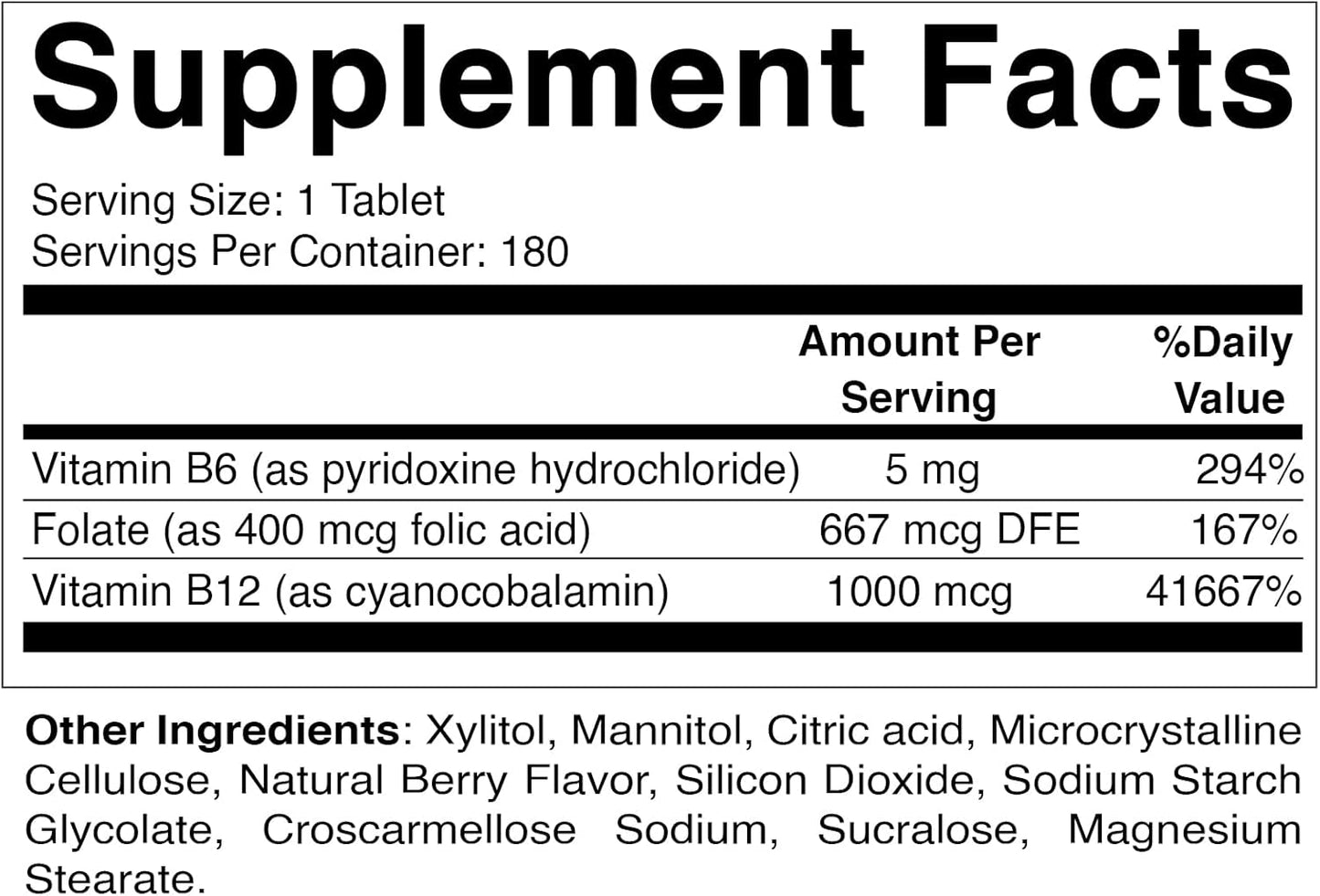 Vitamatic Folic Acid B12 B6 Tablets - Supports Heart Health, Energy, & Red Blood Cells - 180 Fast Dissolve Tablets
