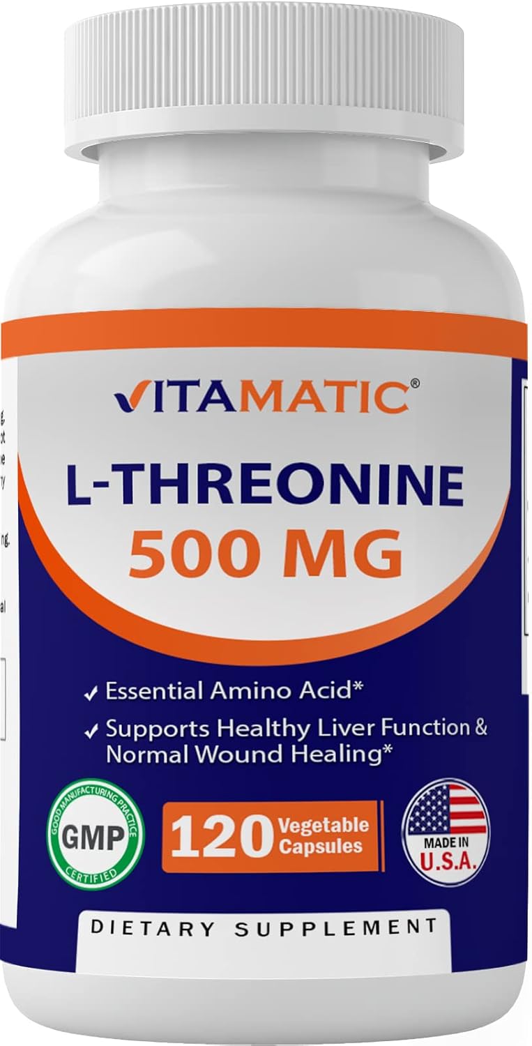 Vitamatic L-Threonine Capsules - Supports Liver, Cardiovascular, & Structural Health - 500mg, 120 Veggies