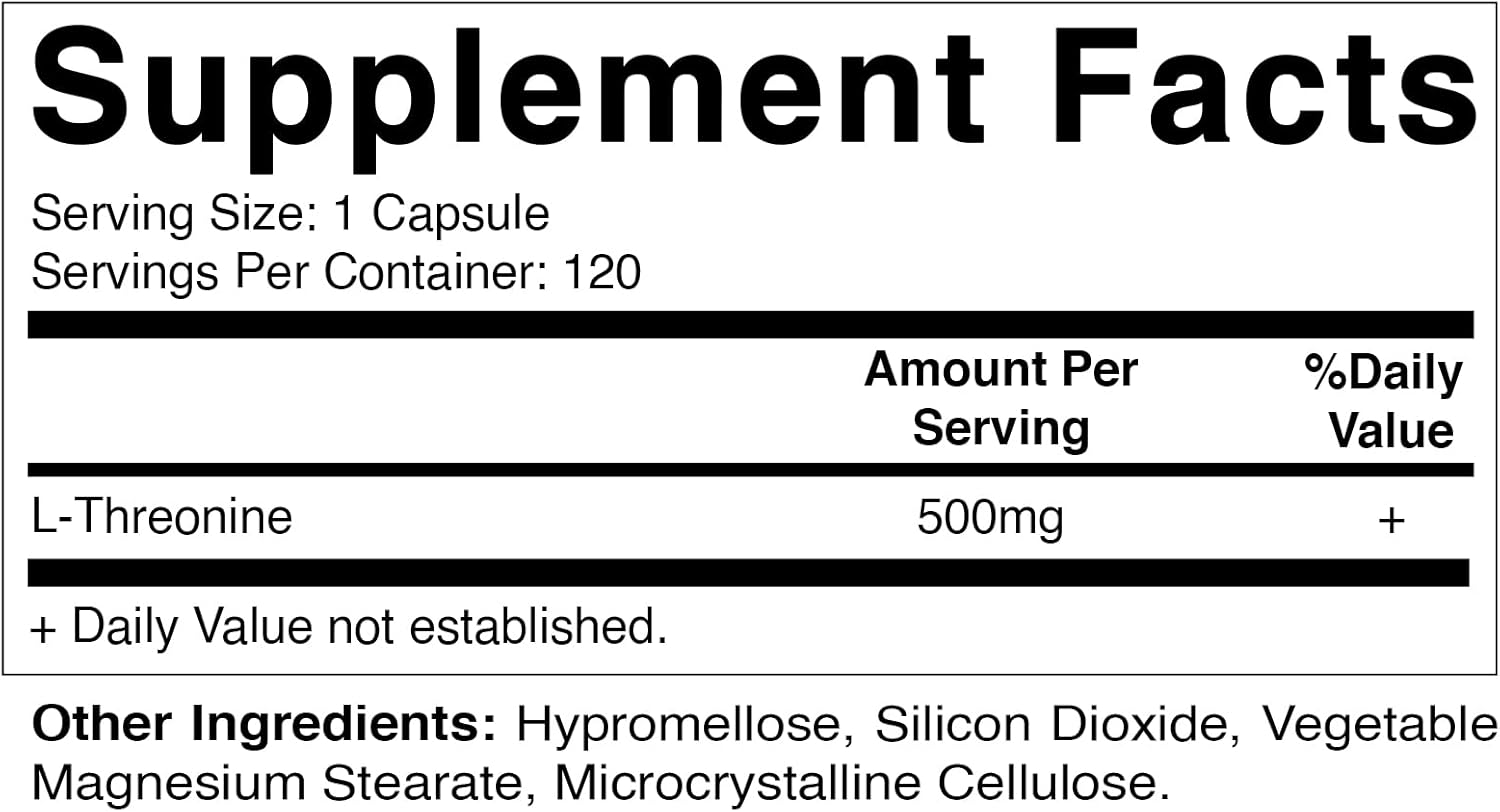 Vitamatic L-Threonine Capsules - Supports Liver, Cardiovascular, & Structural Health - 500mg, 120 Veggies