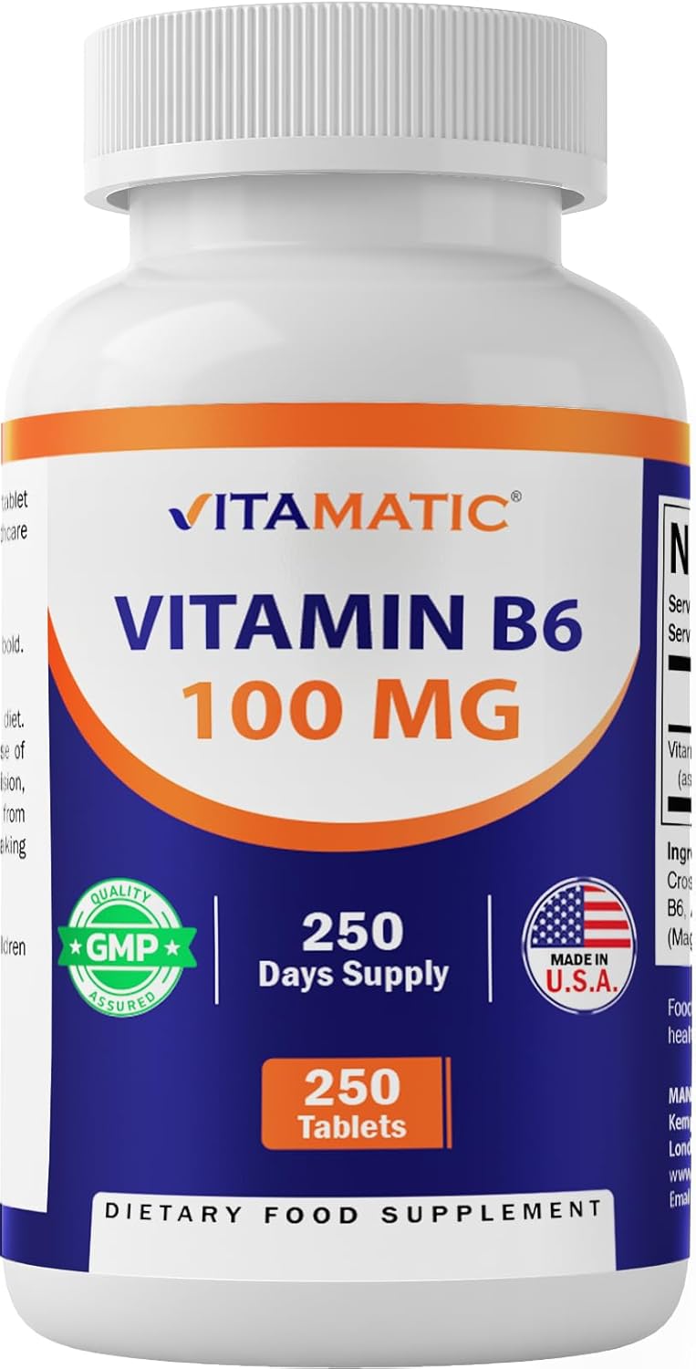Vitamatic Vitamin B6 100mg - Vegetarian Tablets for Energy, Metabolism, and Immune Health Boost
