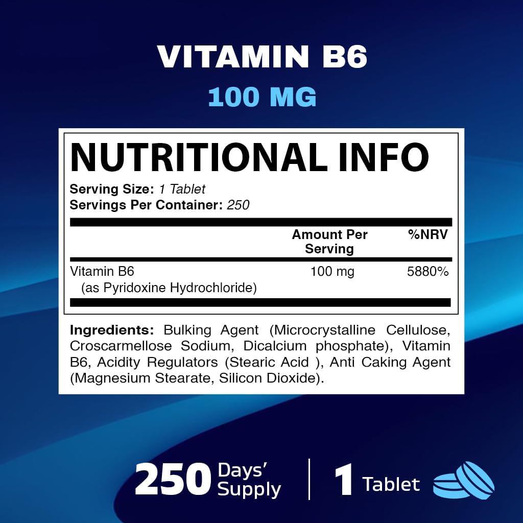 Vitamatic Vitamin B6 100mg - Vegetarian Tablets for Energy, Metabolism, and Immune Health Boost