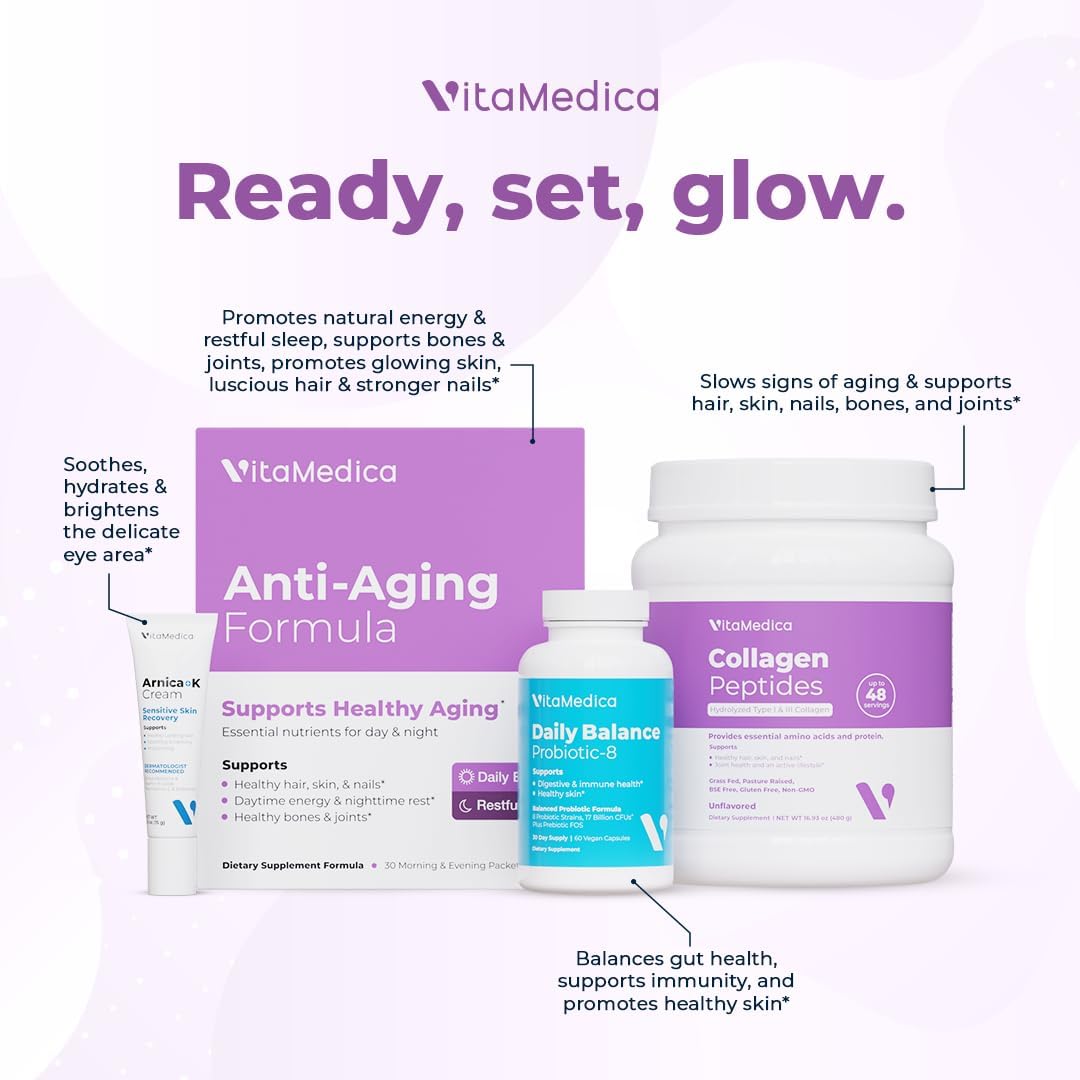 VitaMedica 4-in-1 Anti-Aging Health Supplement for Men and Women - Promotes Healthy Hair, Skin, Nails, Energy, and Sleep - 30 Day Supply