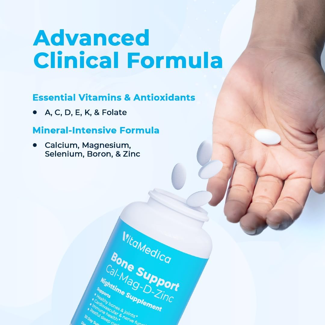 VitaMedica Bone Support Supplement with Calcium, Magnesium, Vitamin D, Vitamin K, Boron - Chelated Minerals for Bones & Joints - Natural Sleep Aid - Made in USA - 90 Ct - 30 Servings
