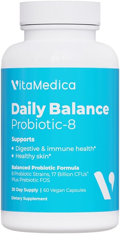 VitaMedica Daily Balance Probiotic-8 Supplement for Gut Health - 16 Billion CFUs, Digestive and Immune Support - Vegan, 60 Count