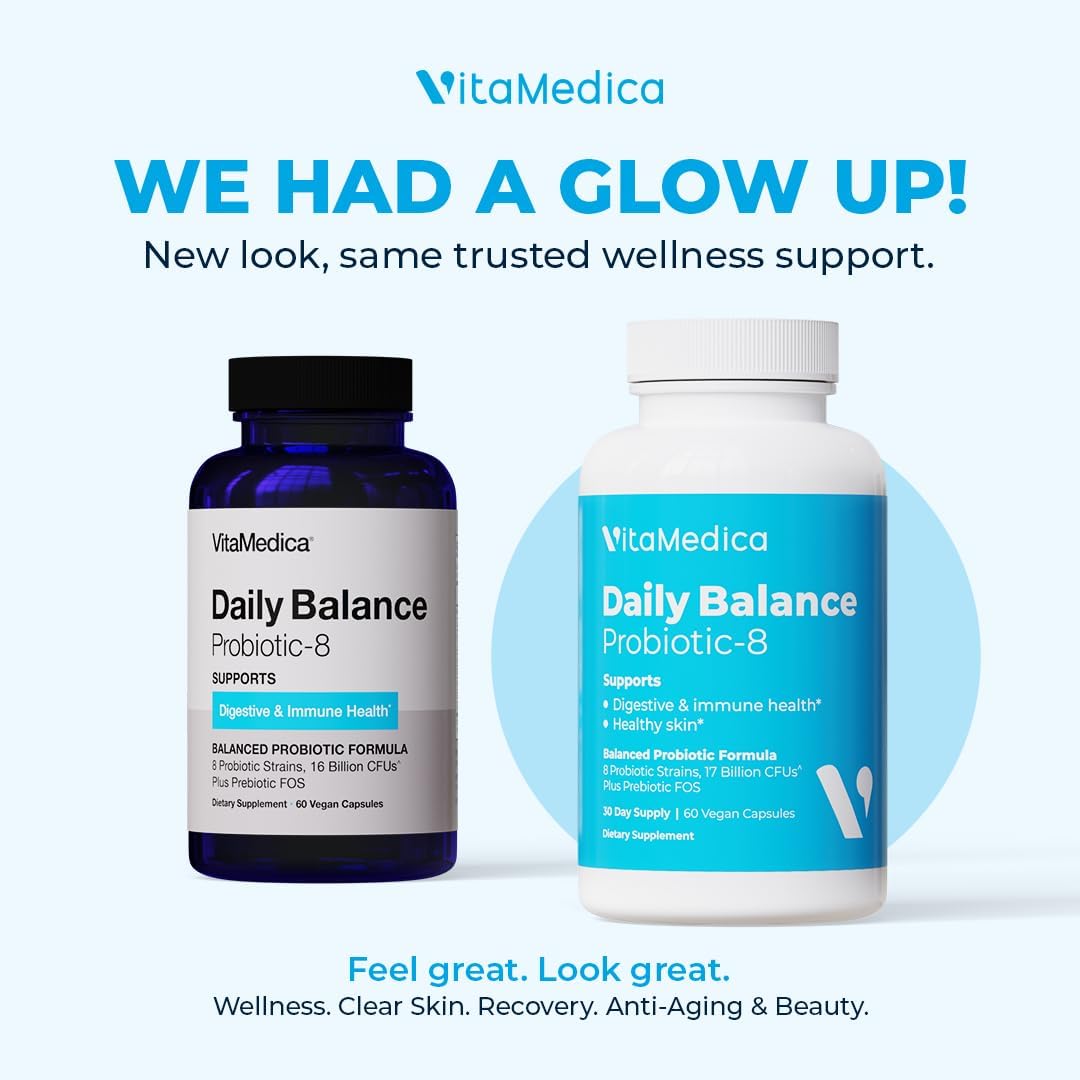 VitaMedica Daily Balance Probiotic-8 Supplement for Gut Health - 16 Billion CFUs, Digestive and Immune Support - Vegan, 60 Count