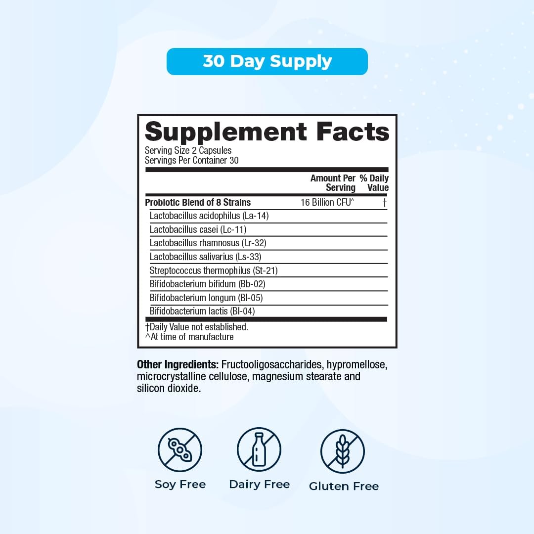 VitaMedica Daily Balance Probiotic-8 Supplement for Gut Health - 16 Billion CFUs, Digestive and Immune Support - Vegan, 60 Count