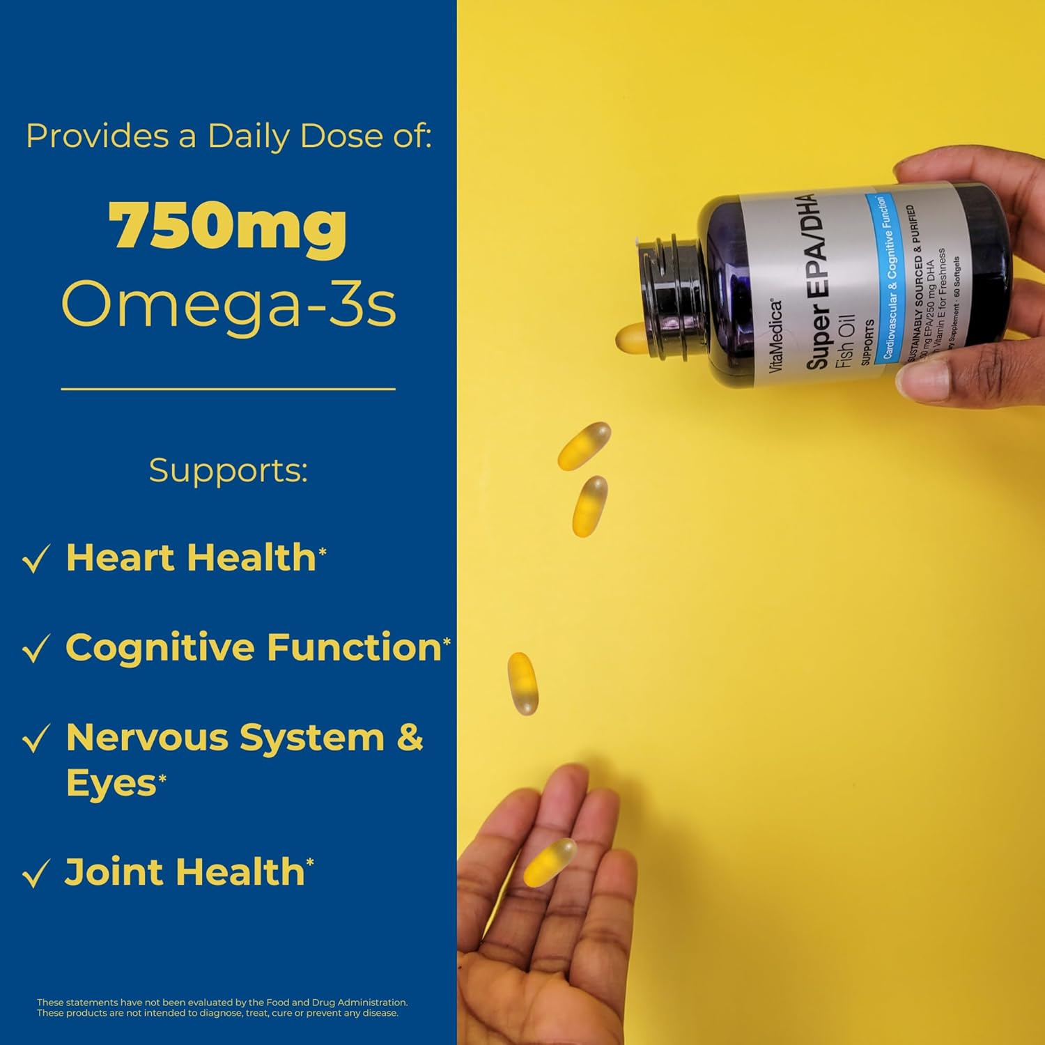 VitaMedica High-Potency Super EPA/DHA Fish Oil Capsules for Heart, Brain, & Immune Health - 750mg Omega-3 Fatty Acids
