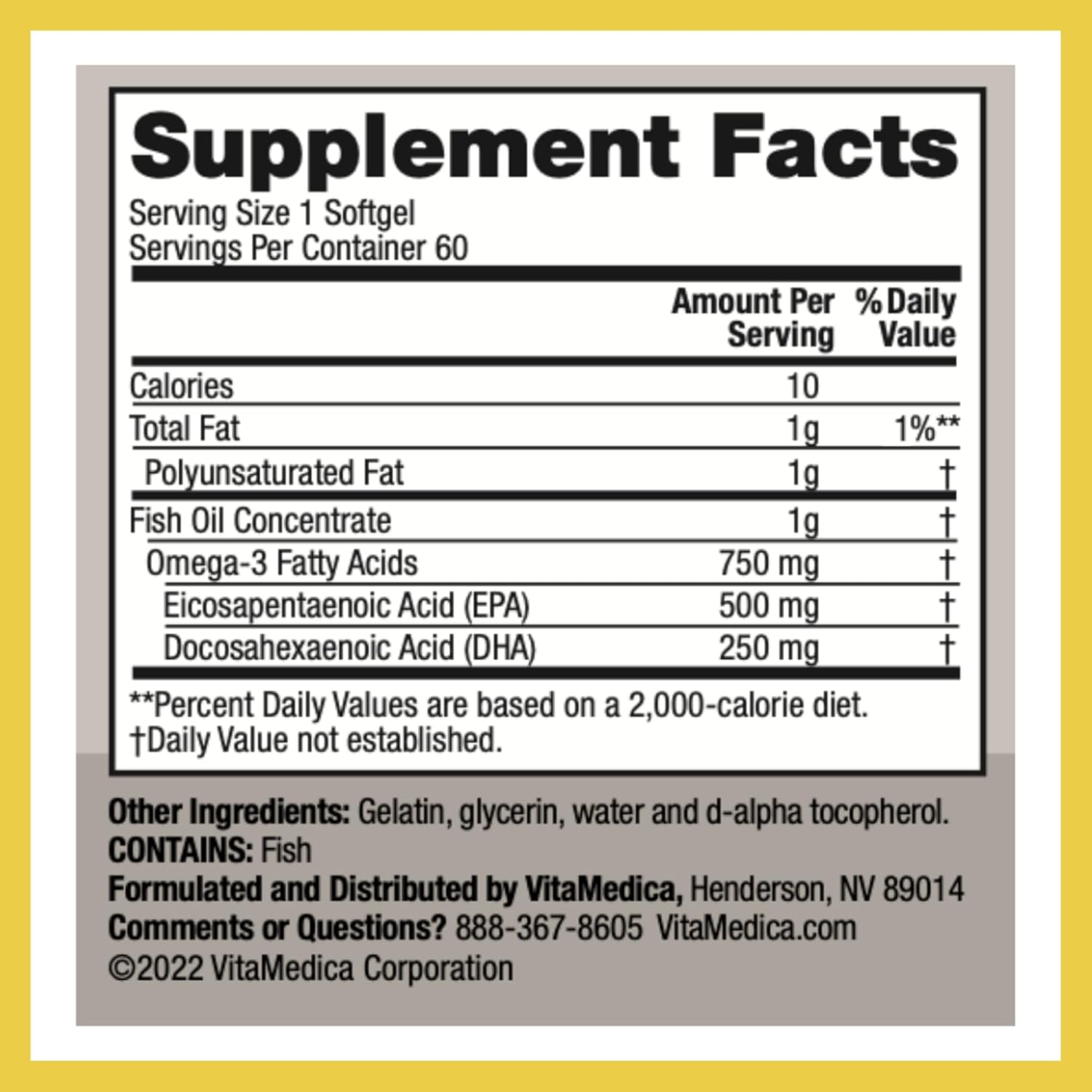 VitaMedica High-Potency Super EPA/DHA Fish Oil Capsules for Heart, Brain, & Immune Health - 750mg Omega-3 Fatty Acids