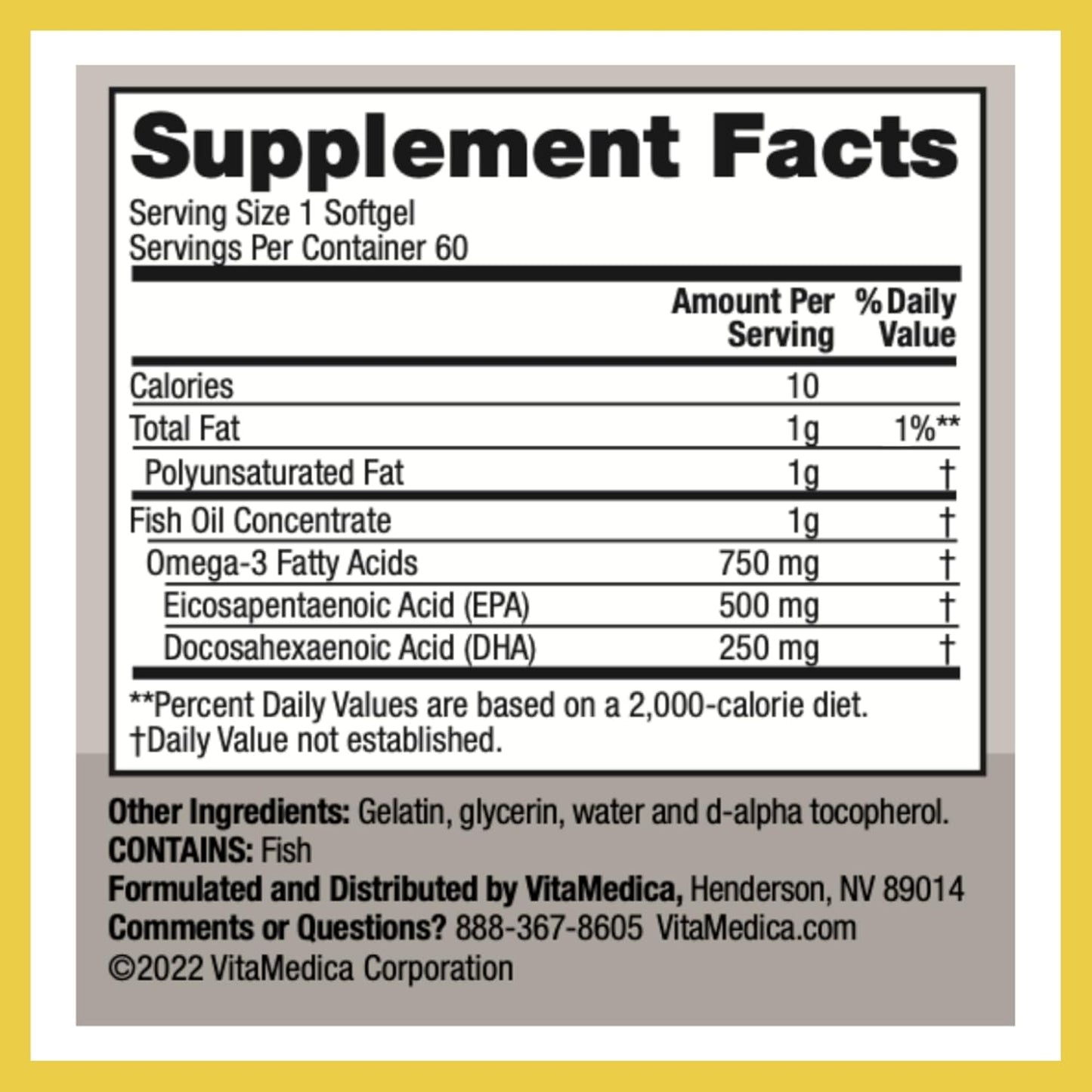 VitaMedica High-Potency Super EPA/DHA Fish Oil Capsules for Heart, Brain, & Immune Health - 750mg Omega-3 Fatty Acids