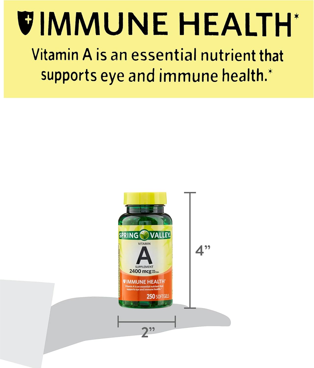 Vitamin A Softgels 2400 mcg - 250 Count for Immune, Eye & Vision Health | Gluten-Free Supplement for Daily Maintenance