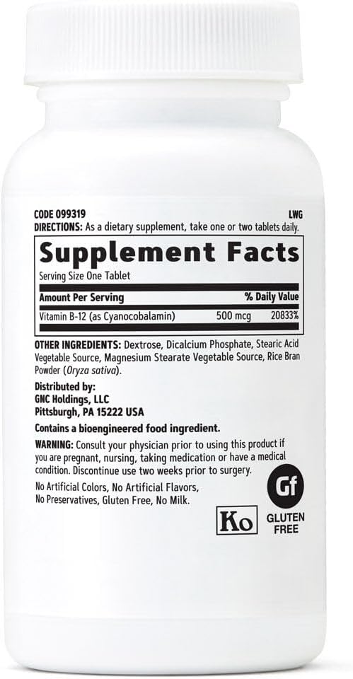 Vitamin B-12 500mcg Tablets for Energy Production, 100 Count by GNC