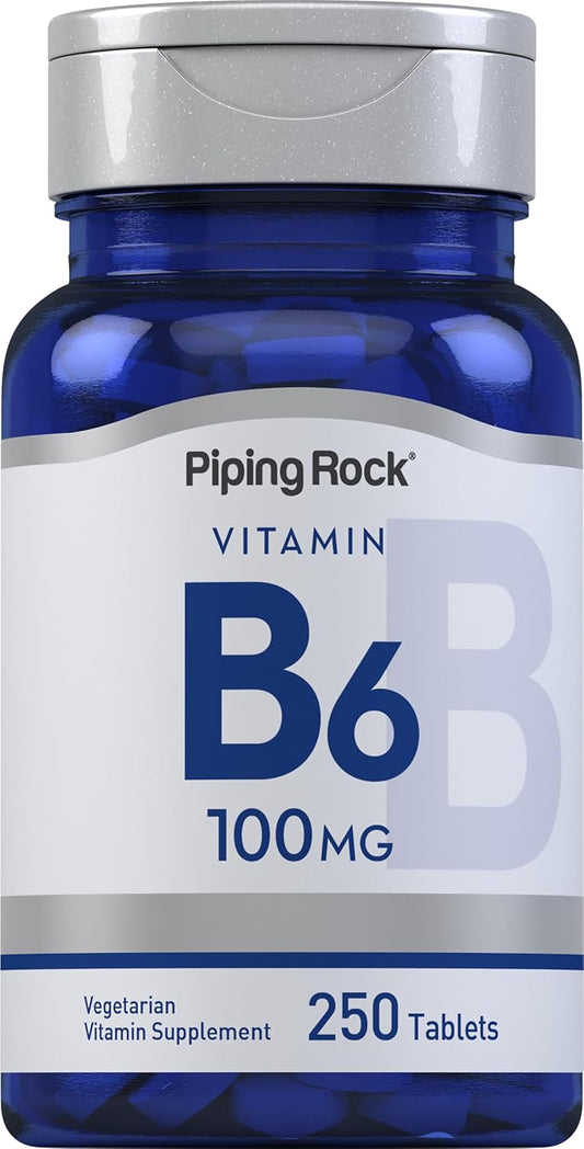 Vitamin B-6 100mg Supplement Tablets | 250 Count | Pyridoxine Hydrochloride | Non-GMO & Vegetarian