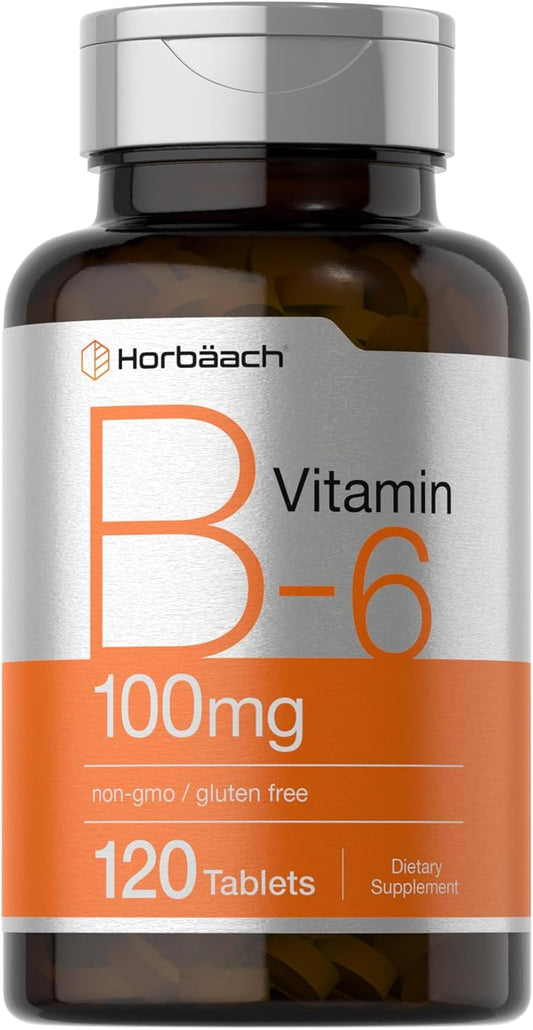 Vitamin B-6 100mg Tablets | 120 Vegetarian | Pyridoxine HCl | Non-GMO & Gluten Free