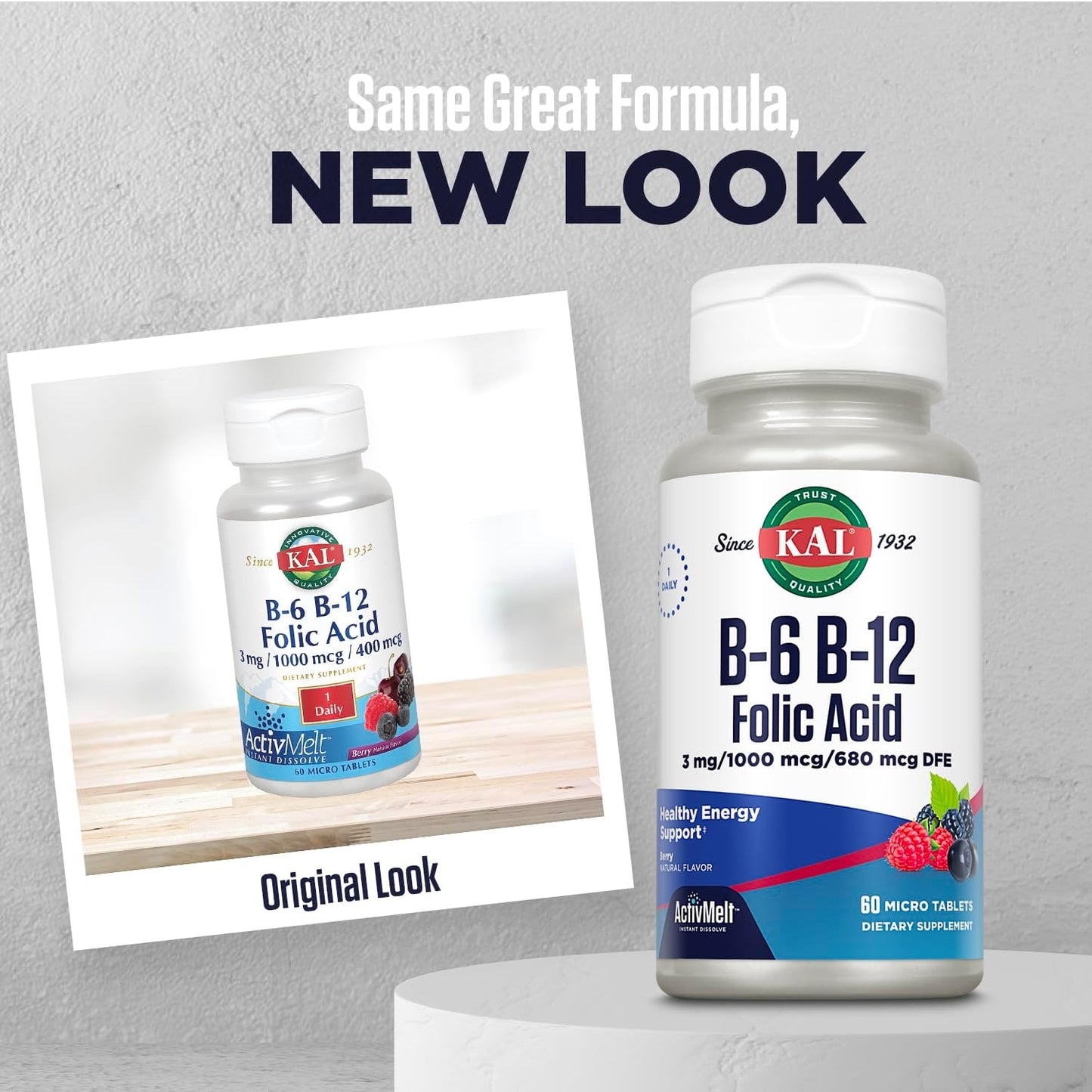 Vitamin B-6, B-12, and Folic Acid Supplement for Heart Health and Energy - 60 Berry Flavored ActivMelt Tablets