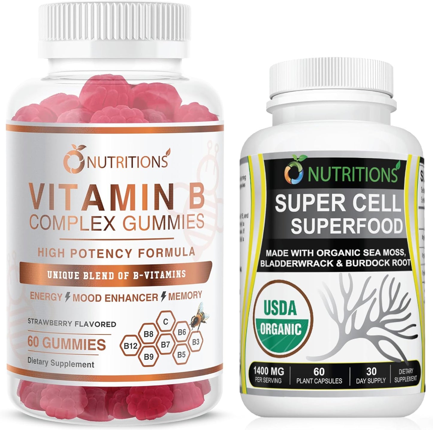 Vitamin B Complex Gummies & Sea Moss Capsules Essential Health Bundle by O NUTRITIONS