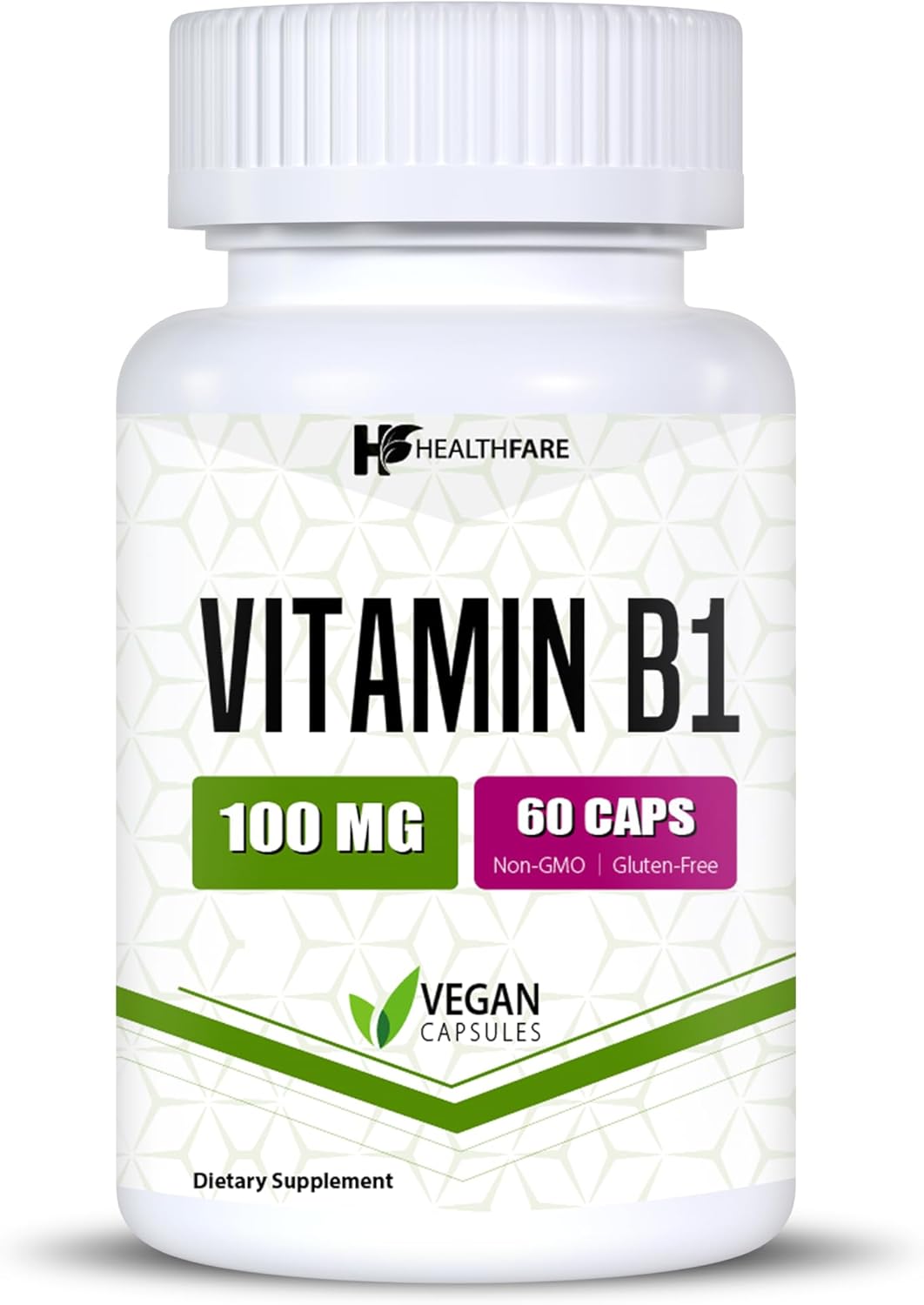 Vitamin B1 100mg Thiamine Supplement - 60 Capsules for Overall Health - Non-GMO & Gluten Free