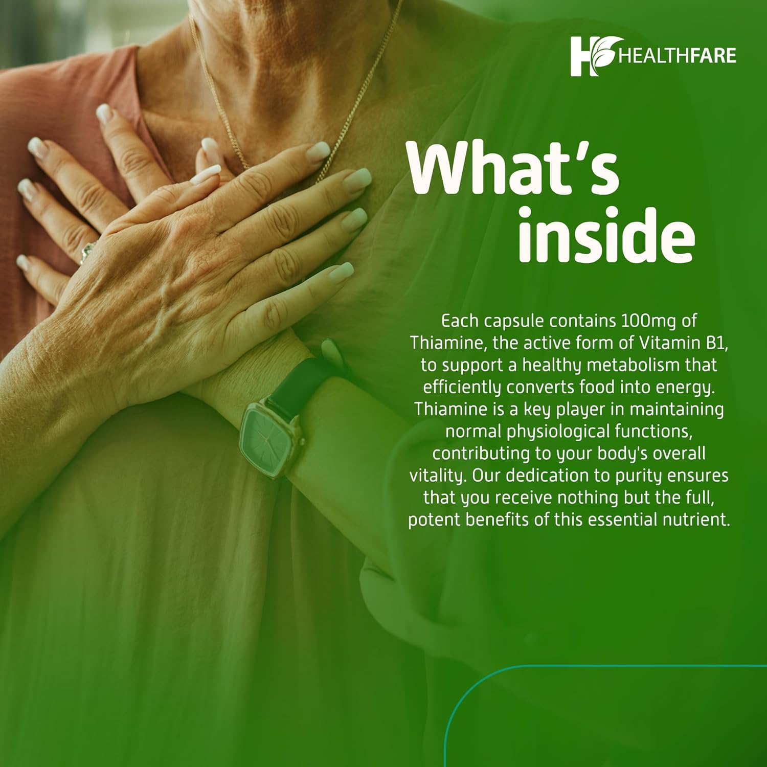 Vitamin B1 100mg Thiamine Supplement - 60 Capsules for Overall Health - Non-GMO & Gluten Free