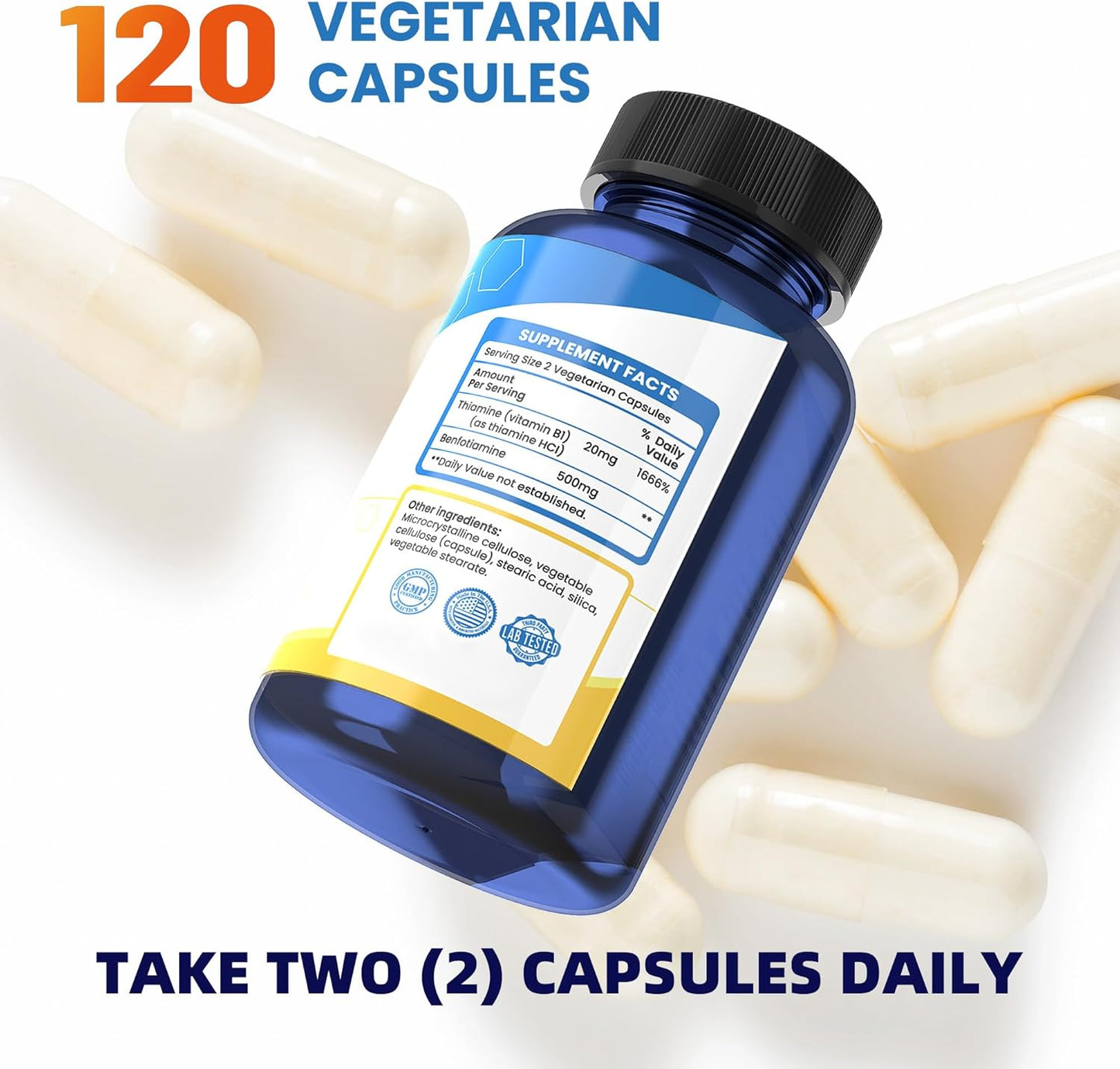 Vitamin B1 Benfotiamine Supplement - NUTRISELECT 120 Capsules, 500mg, Non-GMO, Vegan, Gluten-Free