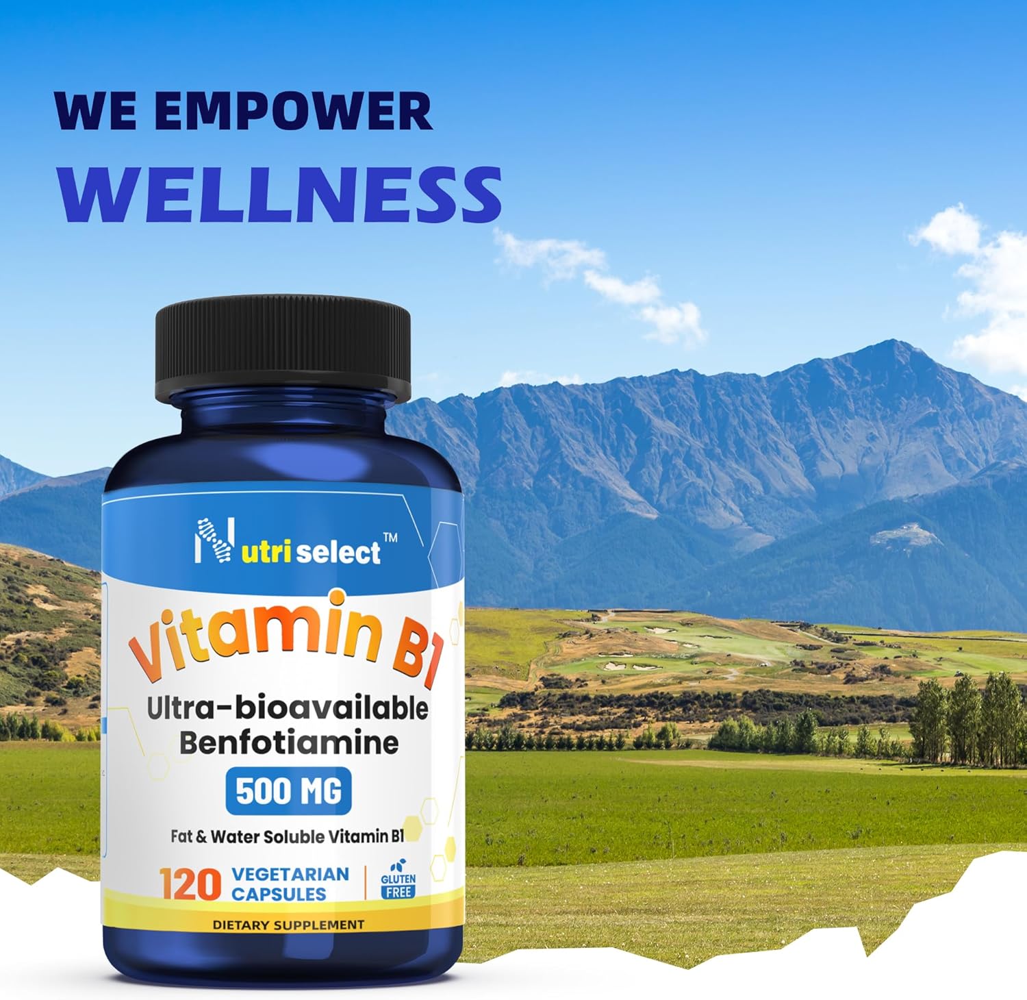 Vitamin B1 Benfotiamine Supplement - NUTRISELECT 120 Capsules, 500mg, Non-GMO, Vegan, Gluten-Free