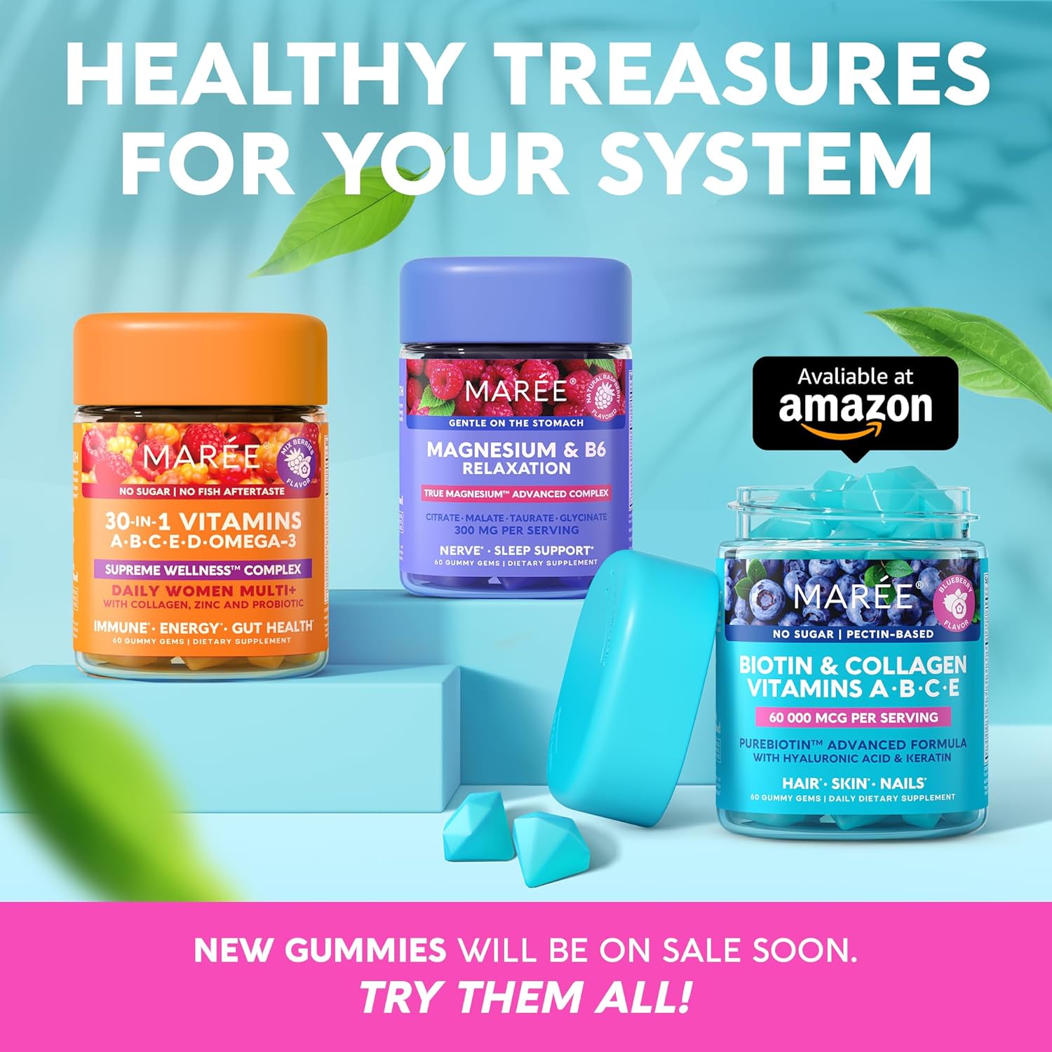 Vitamin B1 Thiamine & B7 Biotin Gummies with A E D C Vitamins Complex for Skin, Nails & Hair - Keratin, Collagen, Hyaluronic & Pantothenic Acid Support