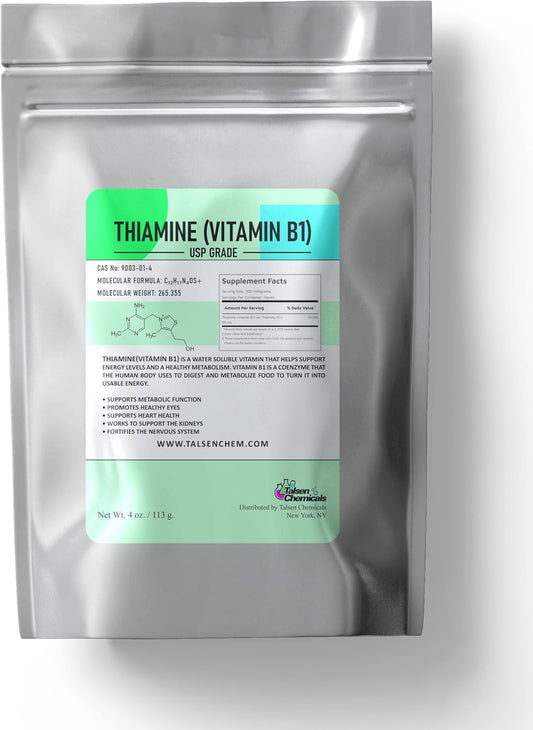 Vitamin B1 Thiamine Powder for Energy Metabolism and Nerve Function Support - 4oz/113g Supplement by Talsen Chemicals